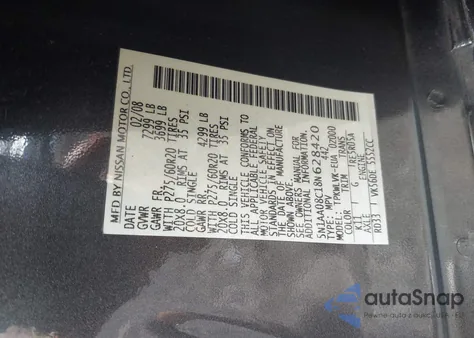 2008 Nissan Armada Le from USA, damaged, VIN 5N1AA08C18N628420